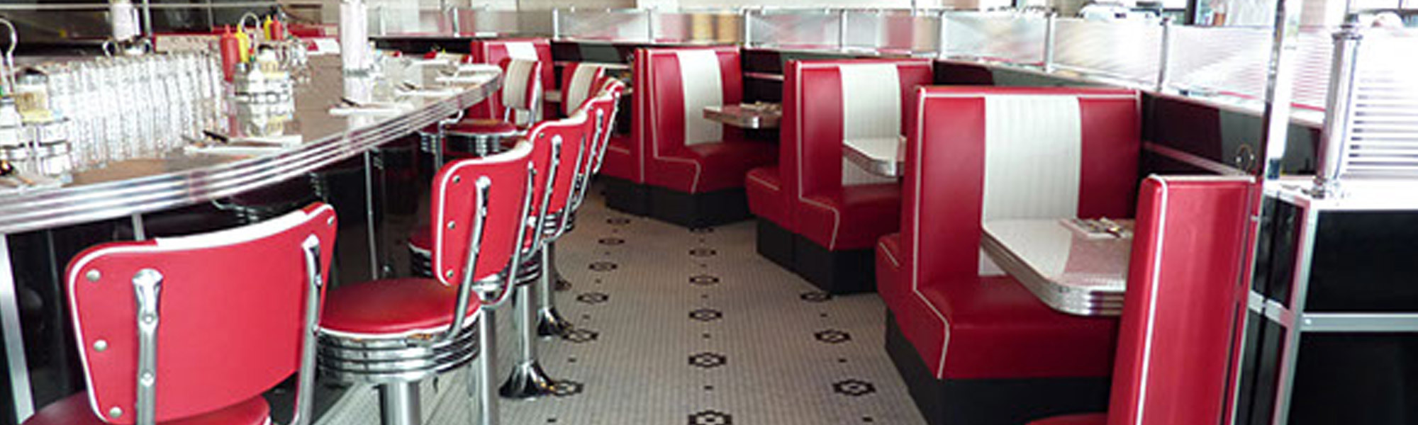 CLASSIC 50S RETRO DINER BOOTHS, Restaurant Booths, Floor Mount Stools